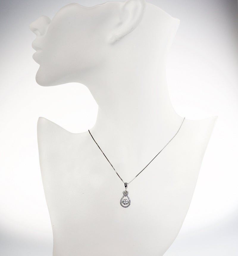 Central Diamond Center Heart & Pear Dancing Gemstone Necklace 925 Sterling Silver & Pure Brilliance Zirconia, Yellow Gold Plated - Image 2